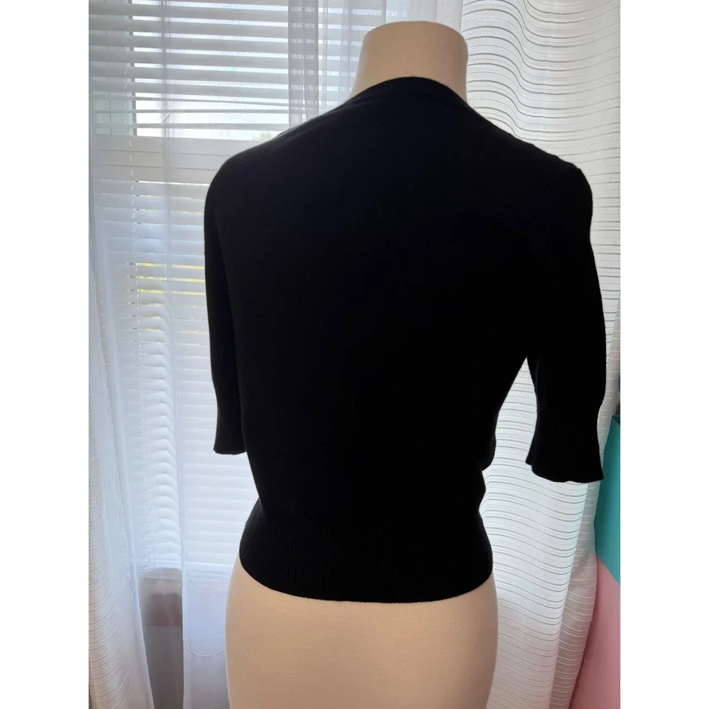 Heart N Crush Black Short Sleeve Cardigan Rhinestone Button Crop Sweater Medium - Picture 3 of 9